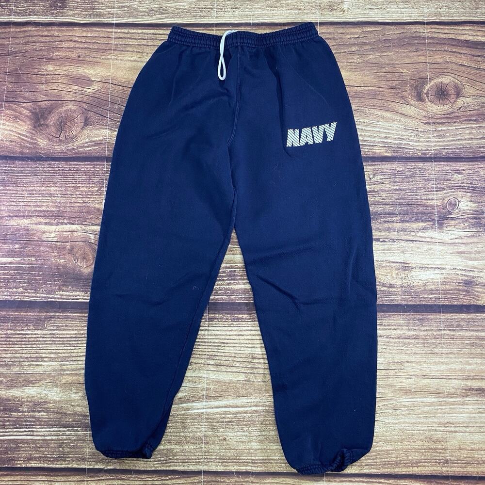 Vtg US Navy Sweatpants Mens Medium Blue Tapered Cotton Lounge Made In USA Active